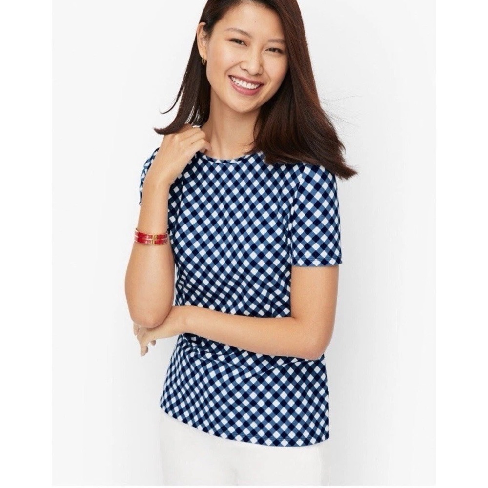 [TALBOTS] Classic Crewneck Tee - Gingham - Regular - Med Petite, - Released 2022